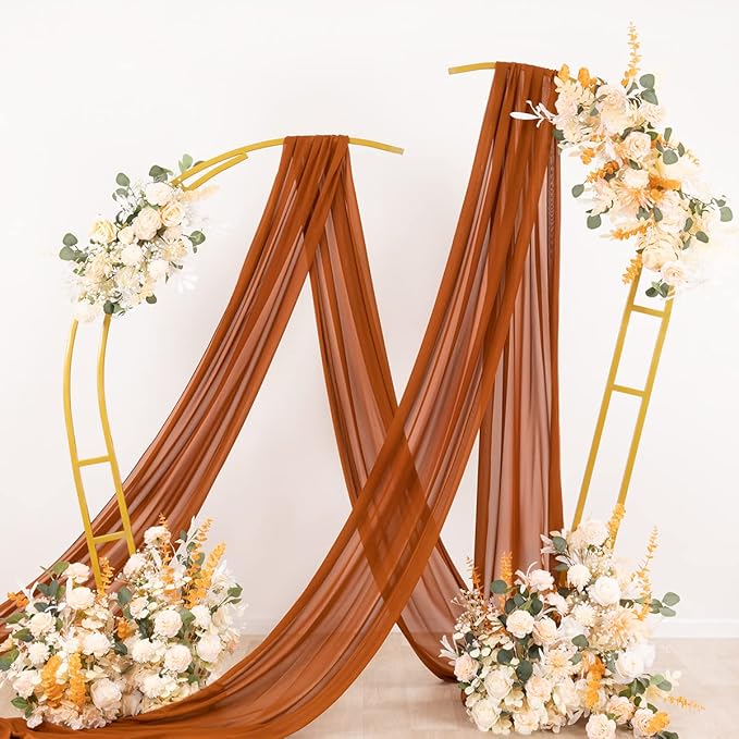 Socomi Wedding Arch Draping Fabric 1 Panel 29" x 19Ft Terracotta Sheer Chiffon Curtain Drapes 6 Yards for Wedding Ceremony Birthday Party Decoration