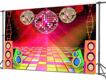 Dance Party Backdrop Retro 80s 90s Theme Stage Dance Ball Music Birthday Party Decoration DJ Photography Background 6 x 4 ft for Baby Shower Picture Photo Shoot Polyester Fabric, Blue