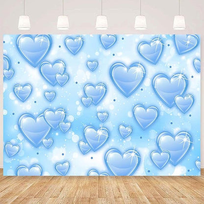 Sensfun 7x5ft Light Blue Heart Backdrop Early 2000s Party Decorations Old School Backdrops Valentines Day 90s Hearts Y2K Birthday Party Banner Newborn Photography Background Selfile Photo Booth Props