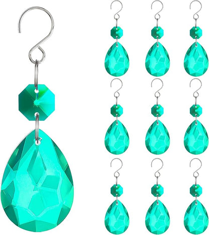 H&D HYALINE & DORA 3Inch Crystal Suncatcher Bauhinia Prisms Pendants 10Pcs Chandelier Crystals Replacement Hanging Sun Catcher Beads for DIY Arts Crafts Decor (Cyan Blue)