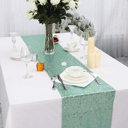 Eternal Beauty Mint Green Table Runner for Wedding, 2PCS-12x108 Sequin Table Runner Decorations for Birthday Parties, Banquets, Graduations,Christmas