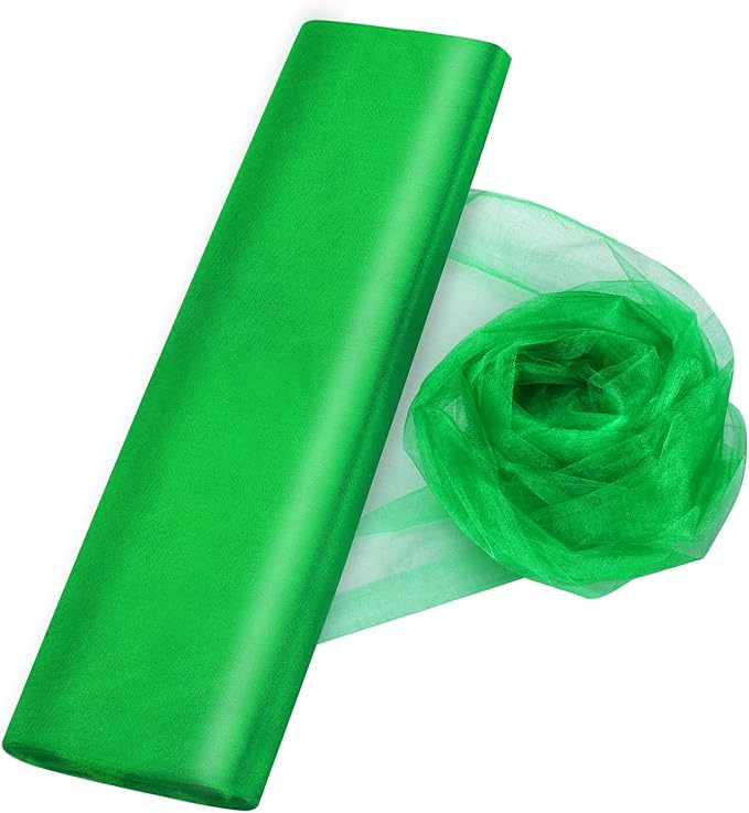 Crystal Organza Tulle Sheer Fabric Backdrop Curtains for Wedding Baby Shower Birthday Party Event Decor, 19” by 30 Yard (Green)