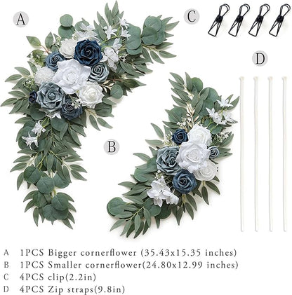 Dusty Blue Flower for Wedding Welcome Signs Decorations, Artificial Wedding Arch Flowers for Wedding Ceremony (Set of 2)