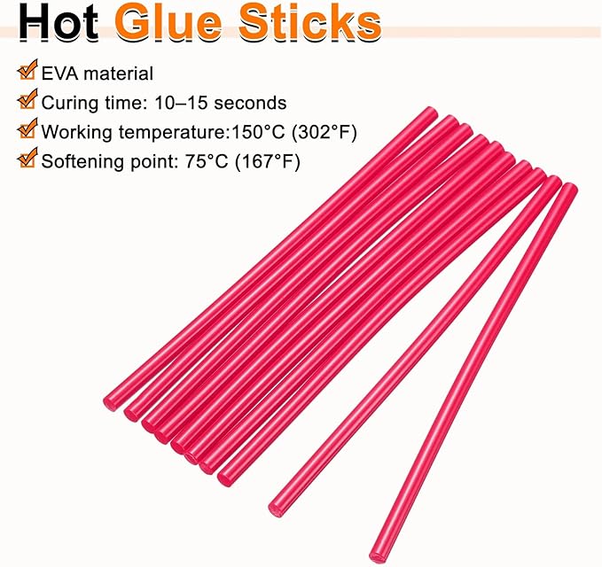 HARFINGTON 10pcs Hot Glue Sticks 0.28" Dia x 5.91" Long EVA Mini Hot Melt Adhesive Glue Stick for Hot Melt Gun Wood Plastic Glass Flowers Fabrics Foam, Rose Red