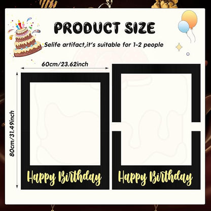 32 x 24 Inch Large Photo Booth Props Picture Frame Happy Birthday Party Frame DIY Cutouts Photo Booth Props Selfie for Party Supplies Favors(Black Gold,Happy Birthday)