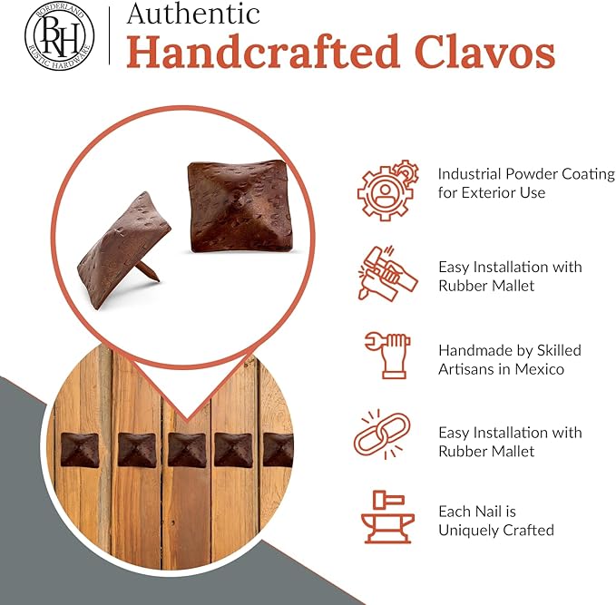 100 Pack 1.5" Square Head Iron Clavos Decorative Nails – Sealed Rusted – Handmade Rustic Square Fasteners for Farmhouse Shutters, Barn Doors, Shutters, and Gates – Ornamental Wood Accent