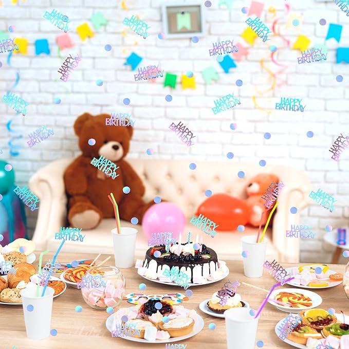 MARFOREVER Iridescent Happy Birthday Confetti, Birthday Party Confetti Metallic Foil Sprinkles Confetti Table Scatter for Kids Adult Party Baby Shower Decorations