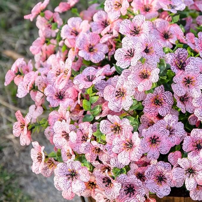 HyeFlora Artificial Flowers for Outdoor Indoor Garden Home Decoration, Faux Flower Daisy with Eucalyptus Leaves Fake Plants Greenery Boxwood Porch Patio, 12 Bundles (Pink)