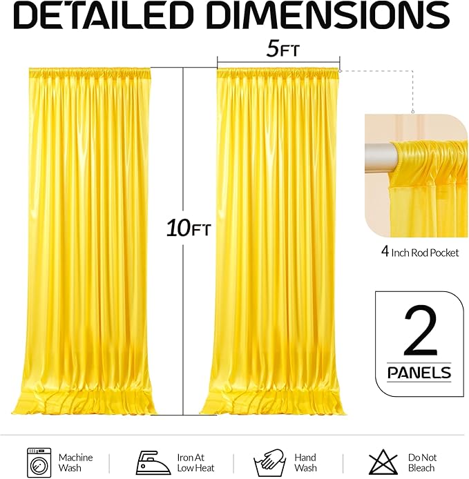 Gold Satin Backdrop Curtains 2 Panels - Glitter Photo Drapes for Baby Shower, 10x10FT Shimmer Back Drop Cloth, Wrinkle Free for Birthday Graduation Home Party Wedding Background