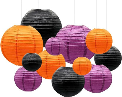 Orange Purple Black Paper Lanterns Decorative 12pcs Halloween Hanging Decorations for Graduation Thanksgiving Birthday Party Decorations