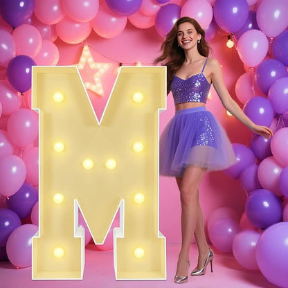 Marquee Light Up Letters: 4FT Large Decorative Signs for Party Decorations Baby Shower Birthday Wedding Engagement Anniversary, 4 Feet Tall Pre-Cut DIY Foamboard Letter M - Easy to Assemble