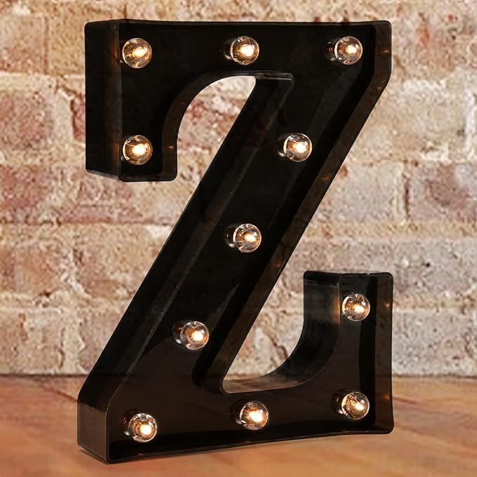 Decorative LED Illuminated Letter Marquee Sign - Alphabet Marquee Letters with Lights For Wedding Birthday Party Christmas Night Light Lamp Home Bar Decoration Z, Black