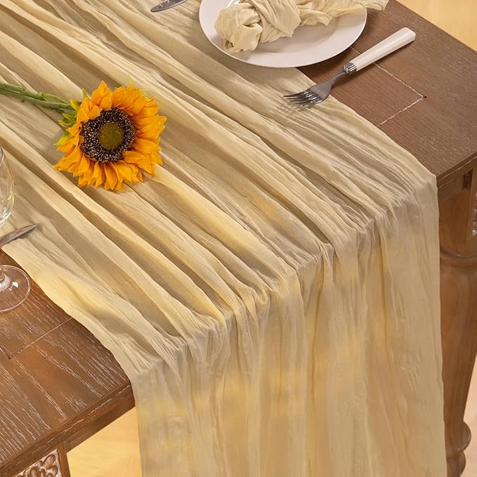 Champagne Gold Cheesecloth Table Runner Fall Table Runner Boho Gauze 120 Inches Champagne Cheese Cloth Fall Table Decorations for Thanksgiving Wedding Bridal Baby Shower Parties