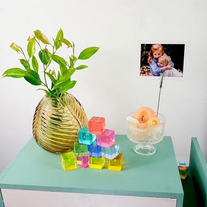 Desktop Picture Holders, 10 pcs Rainbow Colors Polaroid Photo Clip Stand for Paper Name Place Card Postcard Memo Menu Note Memory Photo Christmas Wedding Number Card Display with High Clear Cube Base