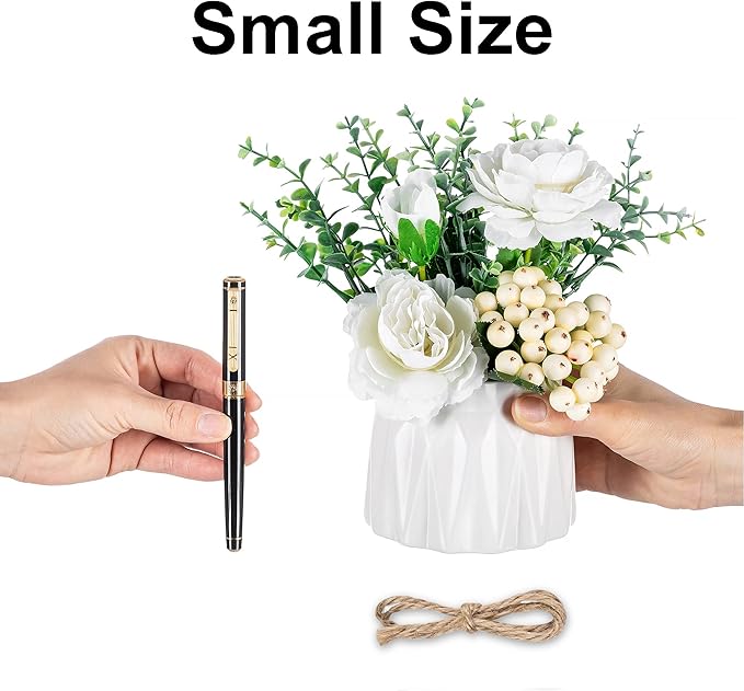 BLOSMON Table Decor Artificial Flowers Vase 7 Inch Small Fake Champagne Flower Arrangement 2pcs Floral Arrangement for Tables centerpieces Kitchen Dining Room Decorations Flower in Vase Silk Roses
