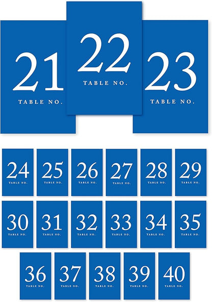 Andaz Press Royal Blue Wedding Table Numbers 21-40, 4x6-Inches Table Number Cards For Wedding Reception Table Number For Seating Chart For Wedding Reception, Restaurant, Classroom, Boda