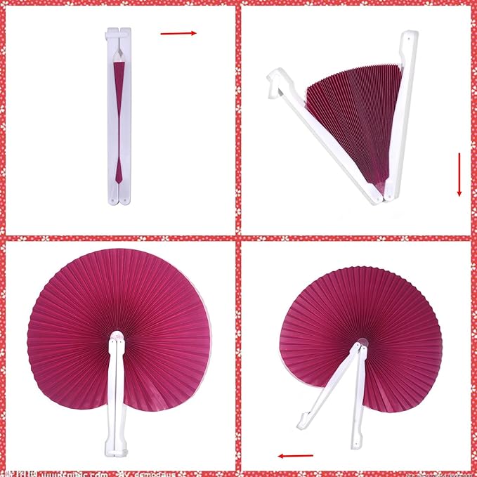 12 Packs Decorative Paper Folding Hand Fans Handheld,Hot Pink Round Foldable Wedding Fans Chinese and Japanese Fans Bulk for Bridal Guest Church Party Favors Dancing Birthday DIY