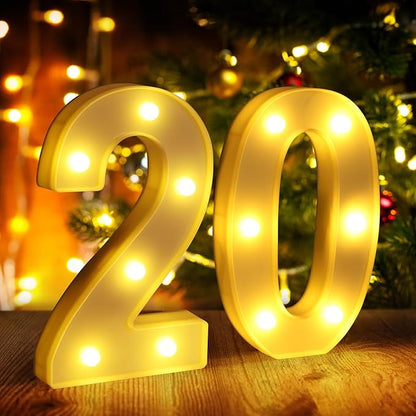 20th Birthday Decorations for Women Men,Happy 20 Year Old Birthday Decorations for Centerpieces Table,20 Light Up Numbers Sign Led for Party Backdrop Wall Decor for Wedding Anniversary Home