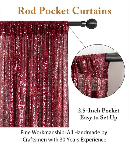 ShinyBeauty Sequin Backdrop-Curtain-5FTx10FT-Burgundy-Sequin Fabric Photo Booth Backdrops 10FT Glitter Curtains Happy Birthday Wine Photography Background