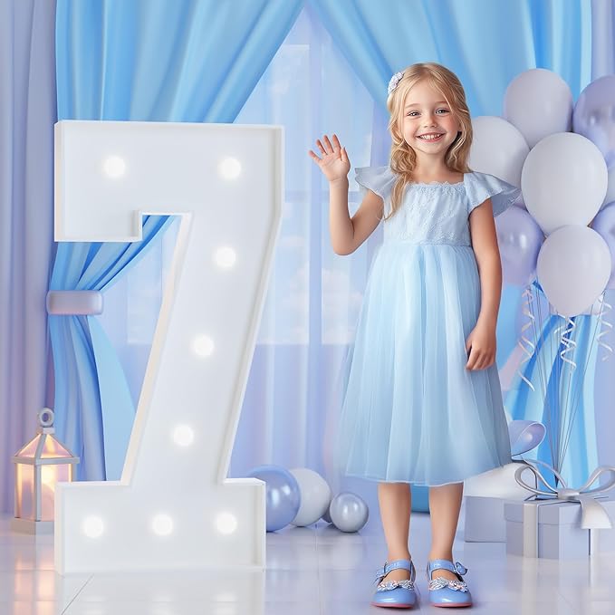 3FT Marquee Numbers 7 for 7th, 70th Birthday Party Decorations, Large Light Up Number 7 Sign for Anniversary Decor, Backdrop, Big Marquee Number, Pre-Cut Foam Board Kit