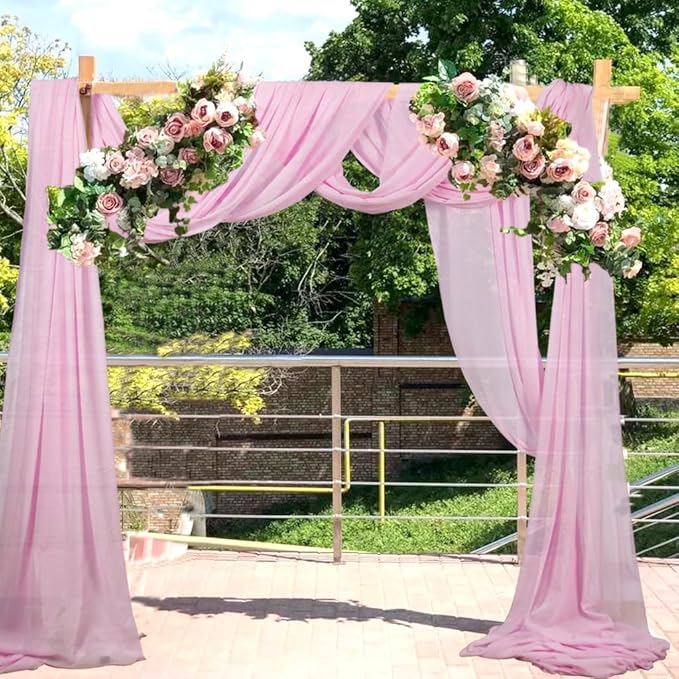2 Panels 20Ft Wedding Arch Draping Fabric Baby Pink Chiffon Fabric Drapery Wedding Holiday Parties Ceiling Sheer Chiffon Drapes for Background Chiffon Fabric Drapes for Party Ceremony Arch Stage Decor