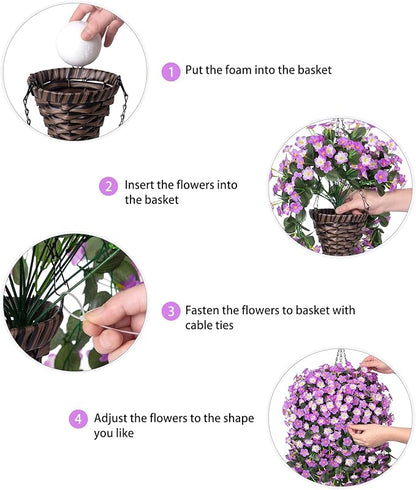 Artificial Fake Hanging Flowers with Basket for Outdoor Decoration,UV Resistant Faux Silk Light Fuchsia and Fuchsia Orchid Flowers Vines in Planter Realistic Hanging Baskets for Home Porch Garden