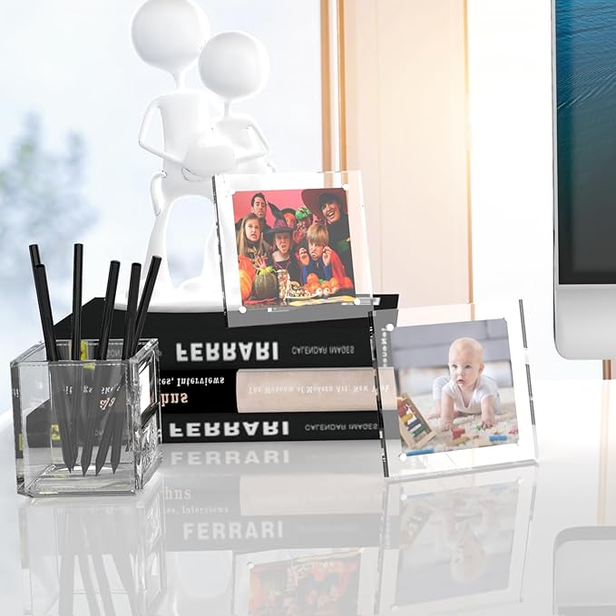HELPLEX Picture Frames, 6 Pack 4x4 inch Acrylic Picture Frame Clear 4 x 4 Photo Frames Magnetic Picture Frames Ready for Tabletop Display, Effectively Protect Photos from Fading and Yellowing