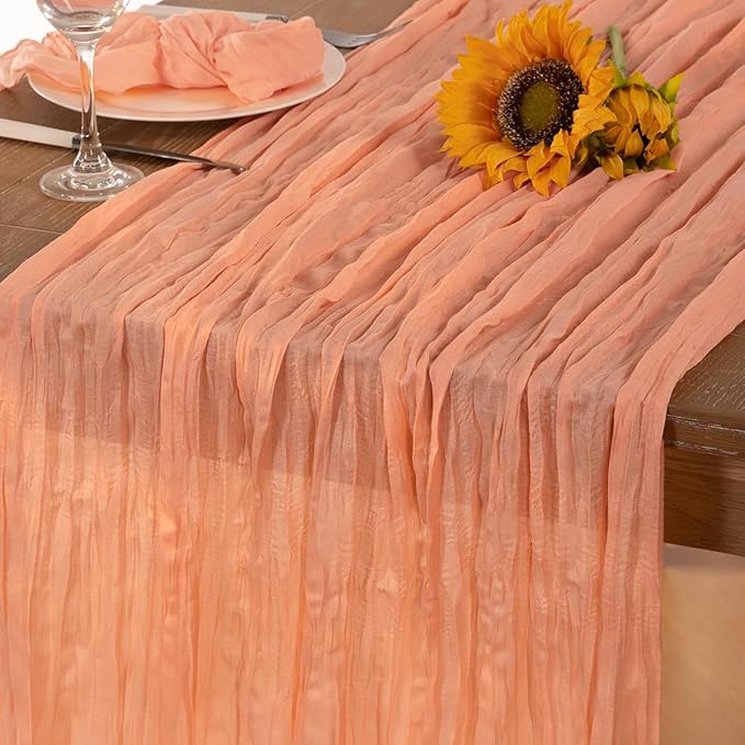 Peach Cheesecloth Table Runner Fall Table Runner Boho Gauze 120 Inches Cheese Cloth Fall Table Decorations for Sweet Little Peach Baby Shower Decor Wedding Bridal Thanksgiving Party
