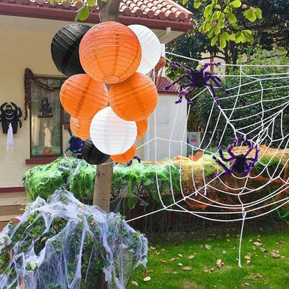 Orange Black White Paper Lanterns Decorative 12pcs Halloween Hanging Decorations for Graduation Thanksgiving Birthday Party Decorations