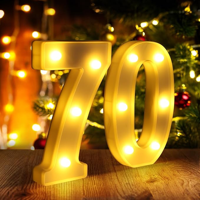 70th Birthday Decorations for Women Men,Happy 70 Birthday Decorations for Centerpieces Table,70 Light Up Numbers Sign Led for Party Backdrop Wall Decor for 70s Party Decoration