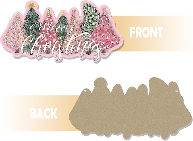 CGBHW Pink and Green Christmas Tree Wooden Sign, Merry Christmas Decoration Hanging Sign Wall Decor, Pink Christmas Holidays Theme for Home Office Girls College Dorm Door Decor 12 x 6 Inch