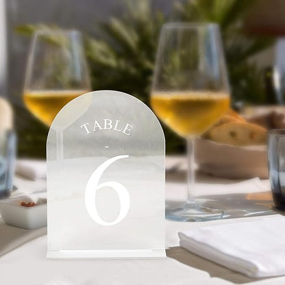 JOYIT Frosted Arch Wedding Table Numbers 1-10 with Stands – 5" X 7" Acrylic Sign Table Number Holders, Perfect for Wedding Receptions, Parties, Anniversaries, and Events