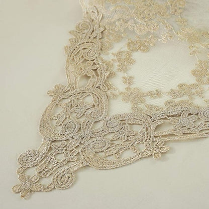 ARTABLE Rectangle Table Runner Lace Macrame Embroidered Table Runners with Exquisite Vintage Shabby Chic for Holiday Wedding Long Dinner Tables (Light Gold, 12 x 36 Inch)