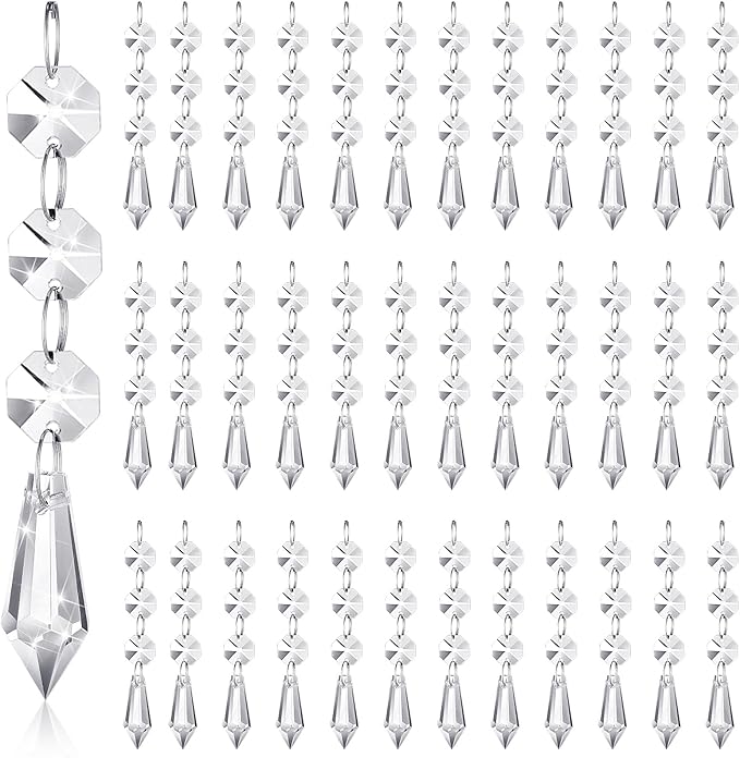 Nuenen 100 Pcs Hanging Crystals for Centerpieces Acrylic Chandelier Garland Beads Strands Prism Decorations Clear Teardrop Chandelier Crystals Pendant Wedding Home Garden Outdoor Ornaments(Icicle)