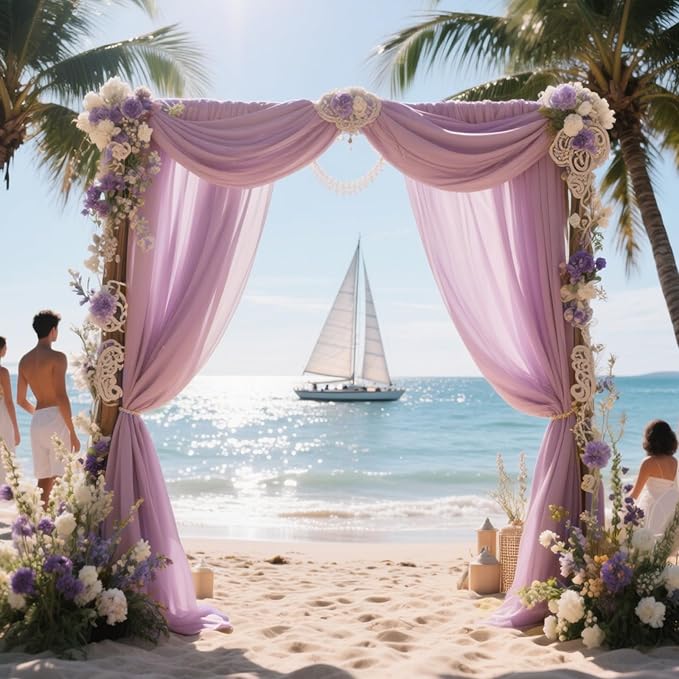 VOK Wedding Arch Draping Fabric Chiffon Fabric, 29in x 18Ft 2 Panels Sheer Chiffon Outdoor Curtain for Wedding Ceremony Birthday Party Decoration (Dusty Rose,2 Panel)