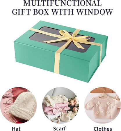 Light Green Large Gift Boxes with Window, 13.5"x9"x4.3" Bridesmaid Boxe for Gift Giving,Birthday Gift Box with Magnetic,Closure Lid Gift Boxes for Presents,Cute Boxe,Luxury for Gift Packaging,Gift Box for Wrapping Gifts