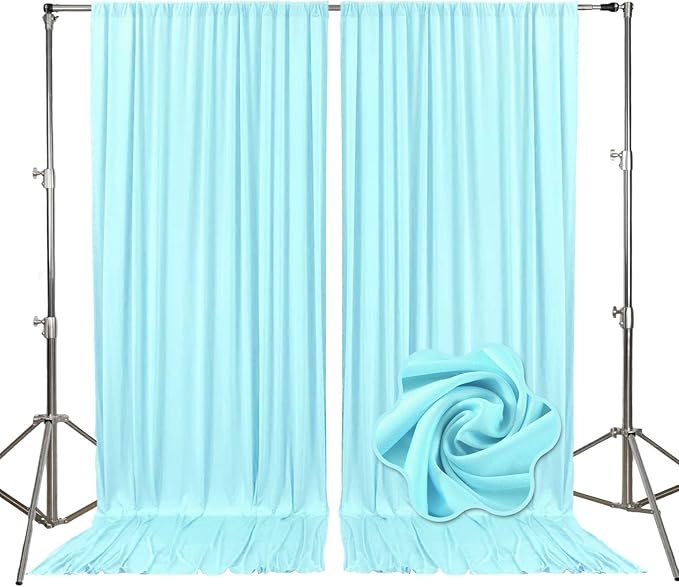 10ft x 10ft Lake Blue Backdrop Curtains for Parties, Fabric Satin Background Curtain with Rod Pockets for Weddings, Birthday, Baby Shower, Photography, Graduation Party Backdrop Drapes, 2 Panels