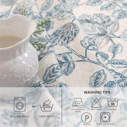 MYSKY HOME Waterproof Tablecloth Rectangle 60x102 Inch Rustic Burlap Tablecloth Spring Floral Linen Table Cover Farmhouse Decoration Rectangle/Oblong for Holiday, Dinner, Indoor and Outdoor Use, Blue