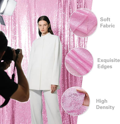 Matte Pink Sequin Backdrop Curtain 2 Pieces 2FTx8FT Glitter Photography Backdrop for Party Wedding Birthday Christmas Decorations