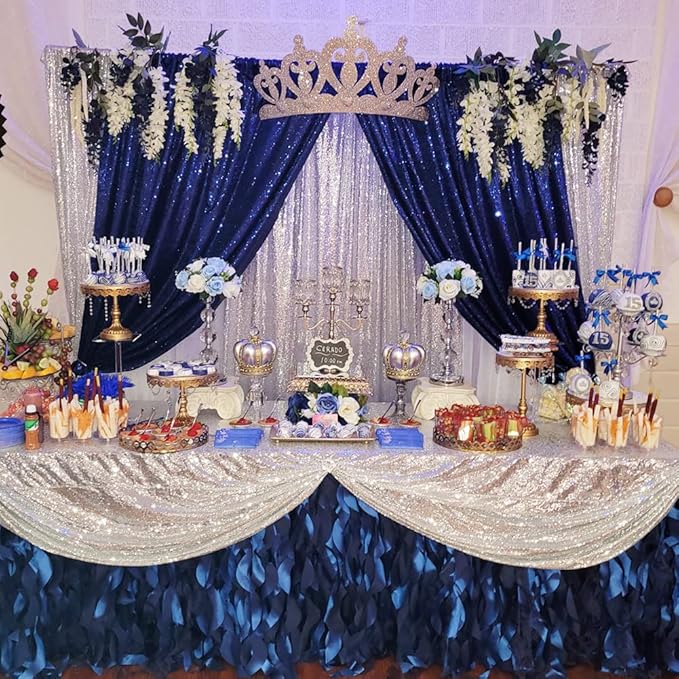 Poise3EHome 6FT x 8FT Navy Blue Sequin Photography Backdrop Curtain for Party Decoration, Navy Blue
