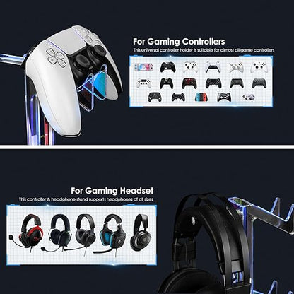 OAPRIRE Controller Holder Headset Stand with Lights, 3 Tier Acrylic Gaming Controller Stand for PS4, PS5, PC, Switch, Universal Design (Black)