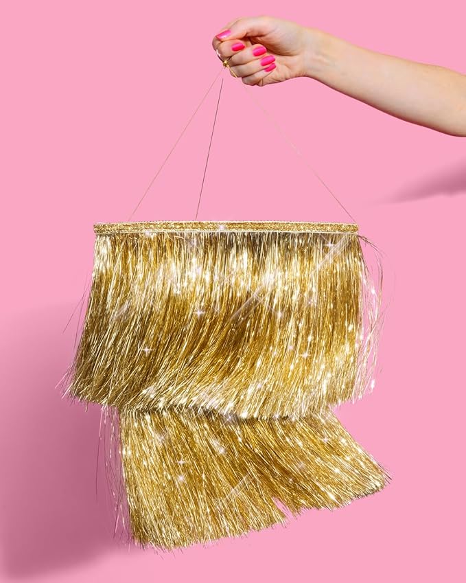 xo, Fetti Gold Fringe Tinsel Chandelier | 16" | Bachelorette Party Decorations, Birthday Photo Booth Supplies, New Years Eve Decor, HBD