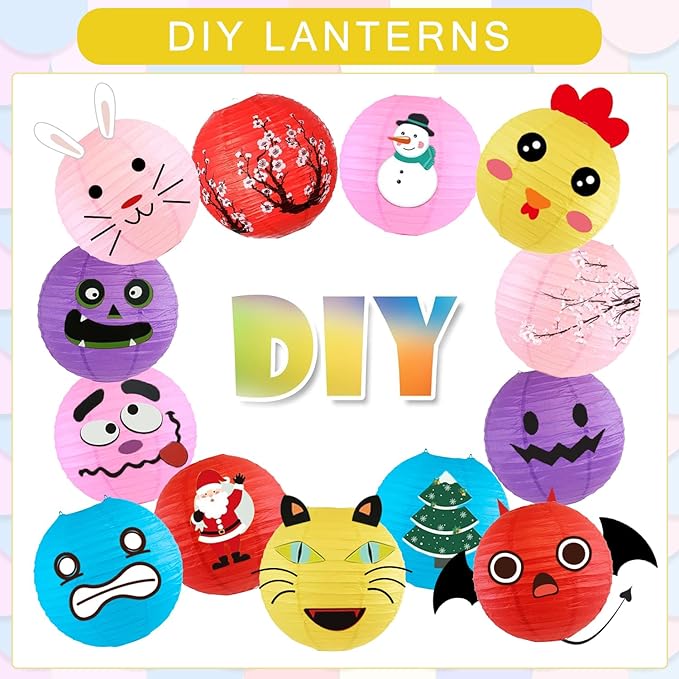 12Pcs Round Paper Lanterns Assorted Sizes (6" 8" 10" 12") for Home Decor, Restaurant, Church, Wedding, Birthday Party Decorations, Hanging Chinese Japanese Paper Lantern Lamps (Yellow)