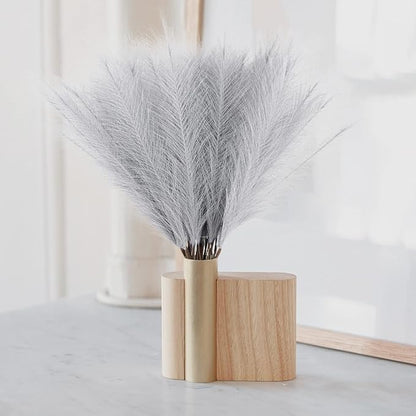 50pcs Faux Pampas Grass Grey, 21.6" Short Artificial Pompous Grass Floral Fake Pompas Grass Branches Vase Filler Flower Arrangement for Home Wedding Boho Decor