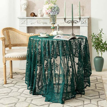 Vintage 60 inch Green Lace Tablecloth Floral Embroidered Boho Shabby Chic Small Table Cover for Wedding Halloween Party Dinning Holiday, 1 Piece