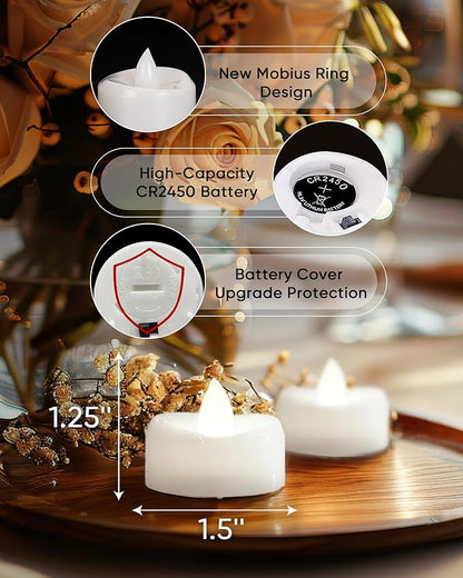 Remote Candles, 24PCS Flameless Tea Lights Candle Battery Operated with Timer, 400+Hours Remote Control LED Tea Lights Votive Candle - 1.5'' D X 1.25'' H- Pure White Light