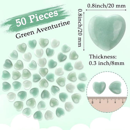 Gerrii 50 Pcs Heart Healing Stone Bulk Quartz Heart Inspirational Stones Gift for Women Love Pocket Polished Natural Energy Balancing Meditation 0.8 Inch(Green)