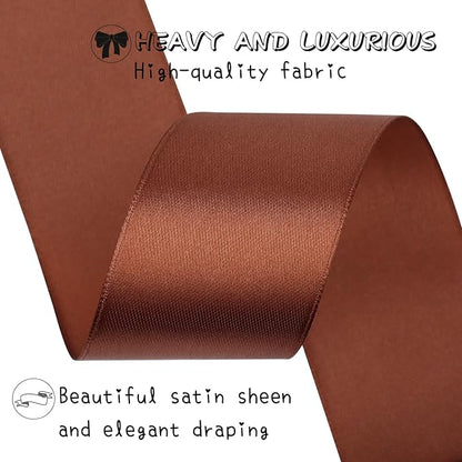 Brown Solid Satin Ribbon 1-1/2 Inch 25 Yards Solid Polyester Fabric Ribbon for Gift Wrapping Wedding Christmas Baby Shower Birthday Party Decoration Handmade Immortal Flower Craft