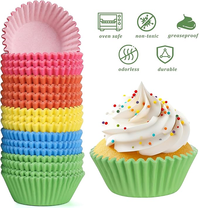 2 inch 1000-Count Mini Cupcake Liners Bright Colorful Muffin Baking Cups, Odorless,Baking Paper Cups for Baking Candy Cooking，Upgraded & Food Grade Grease-Proof Paper(Rainbow, 2 Inch)