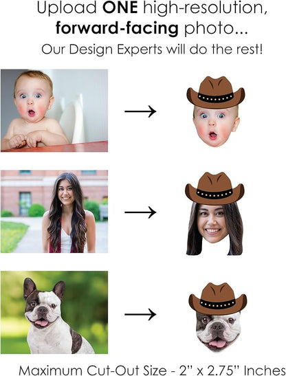 Big Dot of Happiness Custom Photo Western Hoedown - Wild West Cowboy Hat Personalized Rodeo Party DIY Shaped Fun Face Cut-Outs - 24 Count